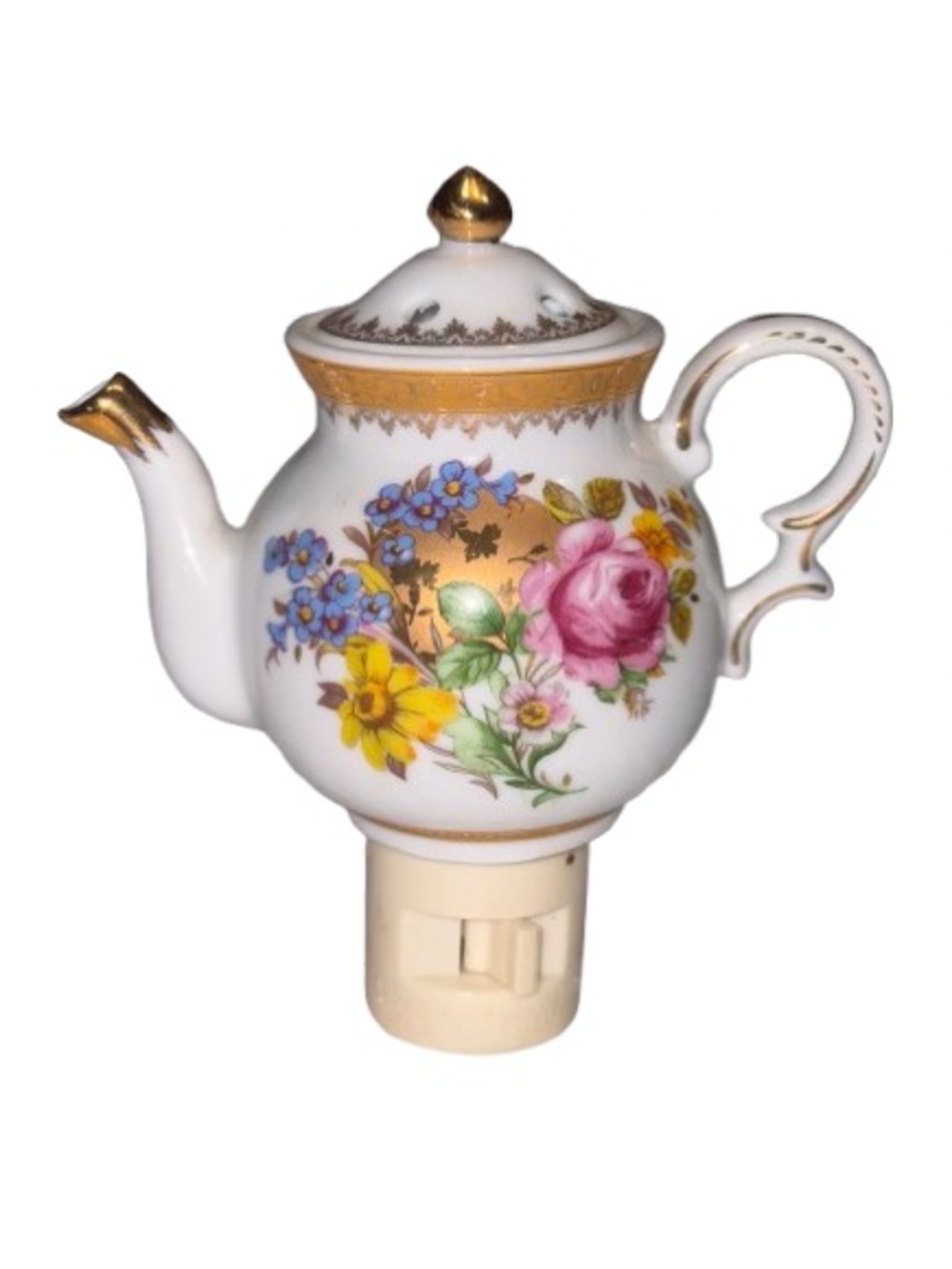 vintage Sorelle porcelain floral teapot night light with an on/off switch